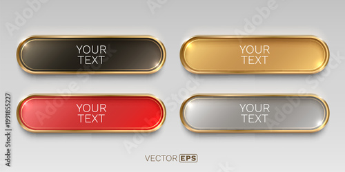 Shiny metallic web buttons with golden frames in various colors.