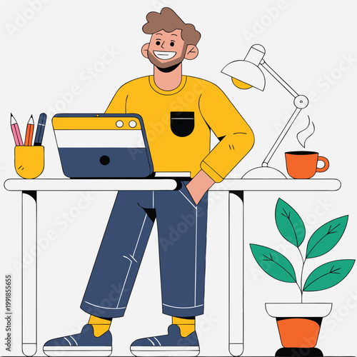 “Focused Moments with a Laptop in a Clean and Peaceful Setup”