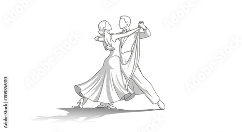Couple dancing ballroom waltz elegant movement sketch illustration.