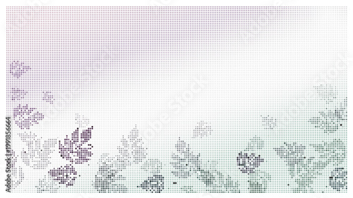 Elegant botanical background with pastel leaf silhouettes, soft purple and green gradient nature frame, decorative floral vector border for wedding invitations