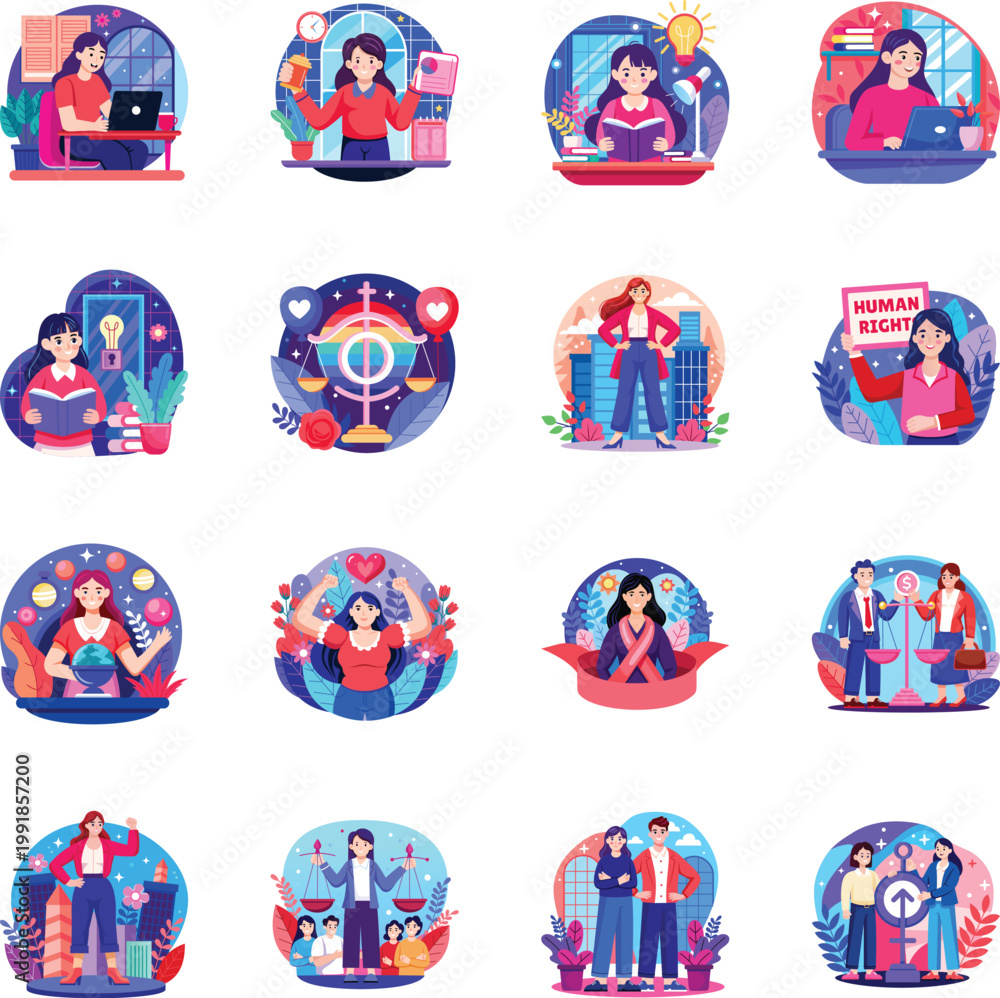 Fototapeta premium Collection of Feminism Flat Style Illustrations