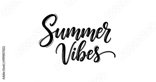 Summer vibes brush script lettering on white background