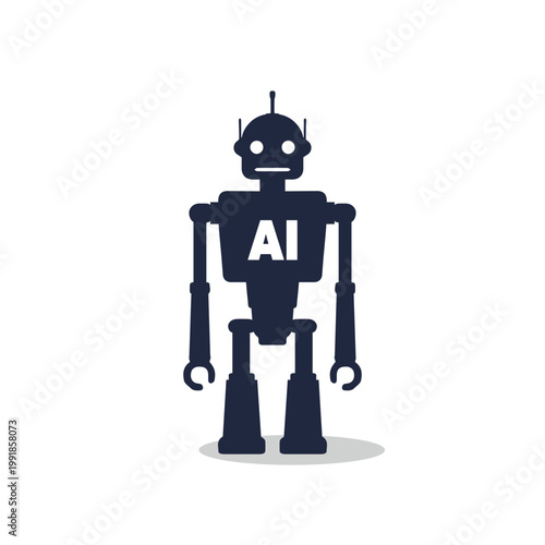 High AI robot vector icon in flat style standing artificial intelligence bot character silhouette isolated on white background