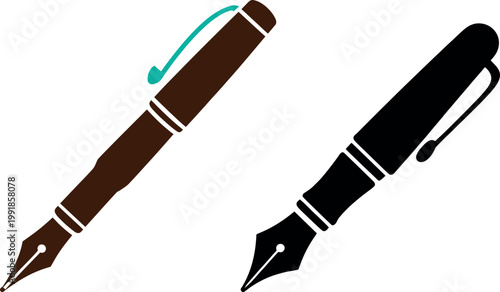 Two fountain pens with different colors and caps