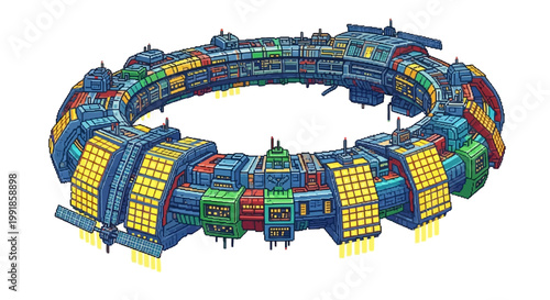Futuristic Ring-Shaped Industrial Structure with Complex Design.