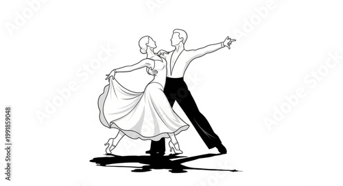 Couple dancing ballroom waltz elegant movement graceful pose.