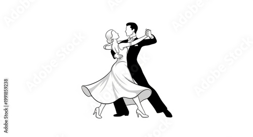 Elegant Couple Dancing Ballroom Waltz.