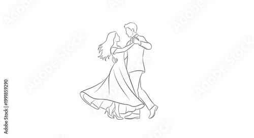 Couple dancing elegantly in a ballroom.