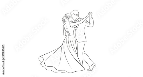 Couple dancing ballroom elegant formal attire sketch.