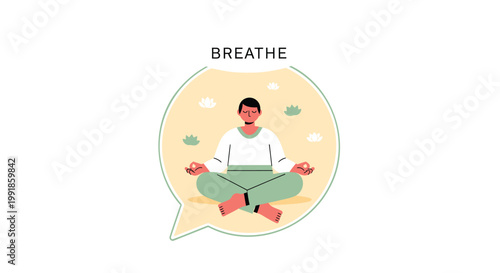 Meditation, yoga, mindfulness icons, breathe, relaxation vector