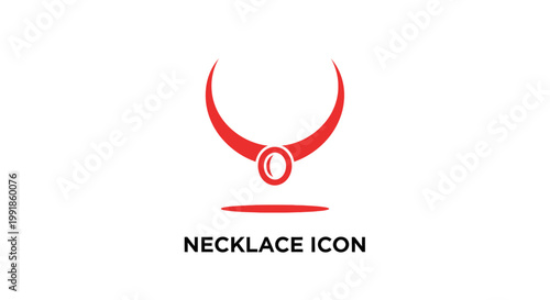 Elegant Red Necklace Icon on White Background for Design.