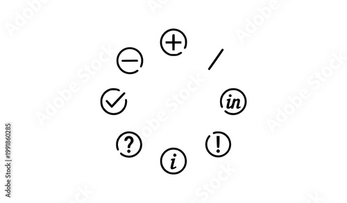 Circular UI Symbols Icons Set Checkmark Info Question Exclamation Plus Minus Vector