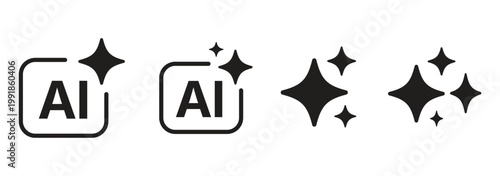 AI generate icon set ai, Artificial intelligence symbol, sparkle star with square button, Generate symbol for application and web. AI Artificial Intelligence Minimal Black Line Icon Set. EPS 10. 