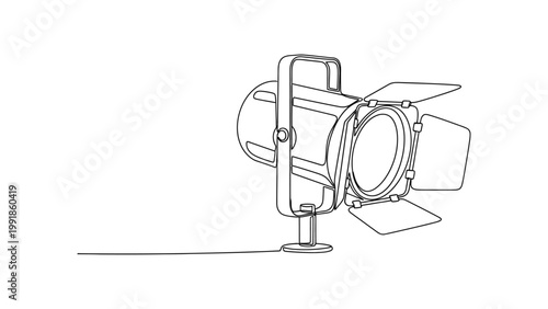 Continuous single line drawing of professional studio spotlight.
