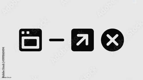 Black and white icons of computer symbols for delete and upload  simple graphic design elements