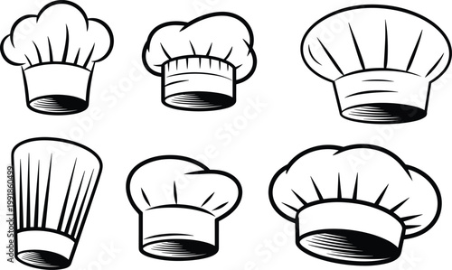 Chef hat set hand drawn sketch cooking uniform kitchen illustration collection