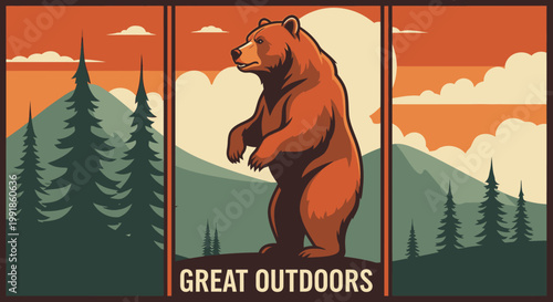 Vintage Great Outdoors Grizzly Bear Travel Poster