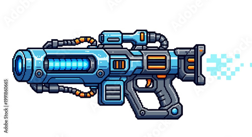 Futuristic Pixel Art Laser Gun Weapon.