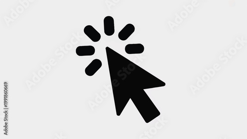 Black computer mouse cursor icon with explosion effect on light gray background