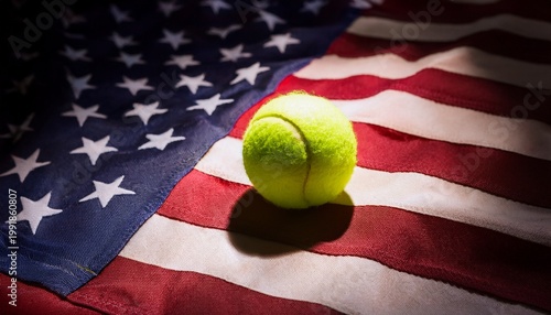 light shining on tennis ball on usa flag