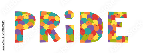 Pride lettering with pattern of diverse people in rainbow colors. LGBT pride, quuer community and support concept. Gay, lgbtq+ inclusion.