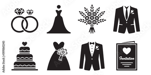 Wedding and Marriage Ceremony Icon Set