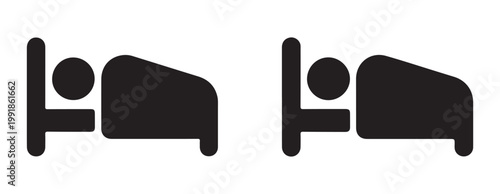 Two black vector icons depicting a person sleeping in bed, representing rest and relaxation.