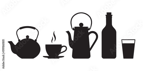 Tea and Beverage Silhouette Icon Set