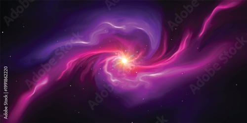 An abstract purple fractal background features a swirling plasma wave of light and energy with glowing stars and a bright smoke texture across a dark space backdrop