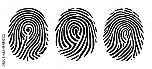 Biometric fingerprint scan loop set with solid black icon on white background featuring biometric, security, technology, health and identification