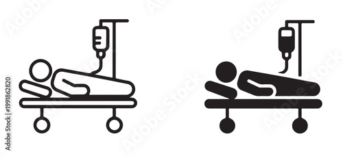 Medical bed icons set for hospital and healthcare room outline and filled style.