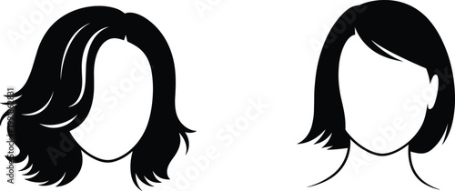 Women hairstyle silhouettes short bob and wavy hair fashion illustration set