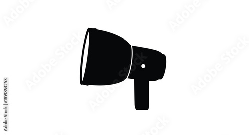 Simple black silhouette of a vintage megaphone on a white background
