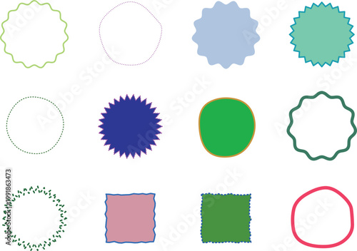 Abstract Shape Collection: Graphic Elements for Creative Design Projects. Decorative Wavy Borders, Geometric Badges, Frames & Stickers Backgrounds for Branding, Packaging & Invitations. Unique Shapes,