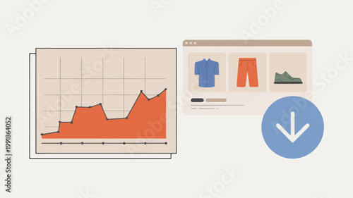 Graphic design elements for business and technology on beige background