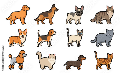 Collection of cute dogs and cats vector illustration