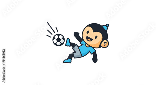 Cartoon monkey playing soccer with ball.