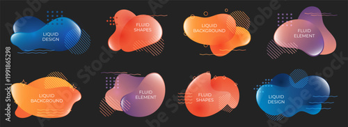 Fluid gradient shape collection. Soft liquid blobs create modern colorful abstract composition