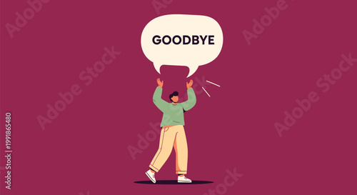 Farewell, goodbye, speech bubble, person icon, colorful illustration, vector graphics