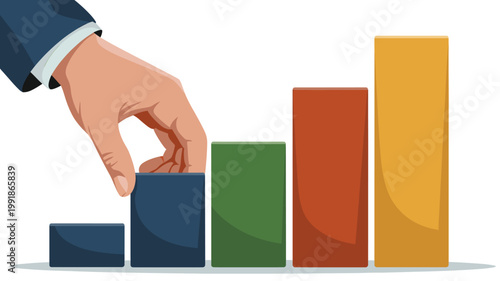 Hand adjusting bar chart showing business growth and performance increase