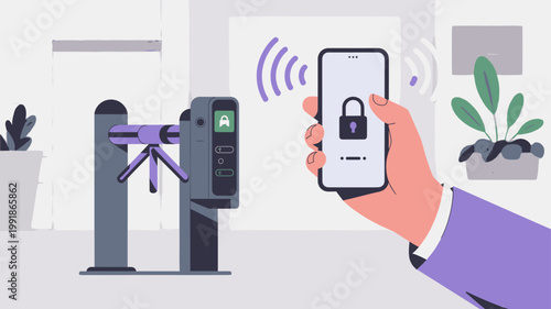 Smartphone controlling access gate with wireless signal and digital security system