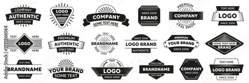 Vintage logo badge collection in black. Set of retro brand labels with typography and emblem shapes