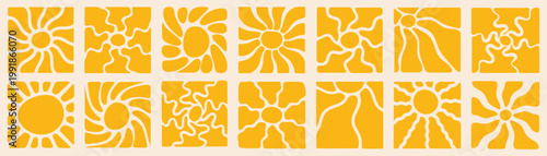 Abstract sun shape collection. Organic radial forms create playful modern decorative composition