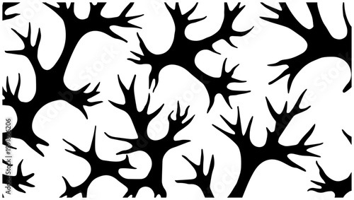 Abstract geometric spiky branching organic shapes in a repeating pattern minimalist black and white graphic illustration with a clean modern aesthetic