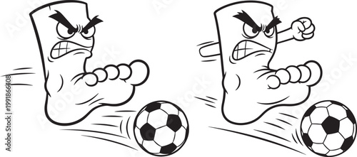 Cartoon feet playing soccer with black and white active lifestyle football illustration athletic competition outdoors movement training exercise children childhood sportsmanship teamwork