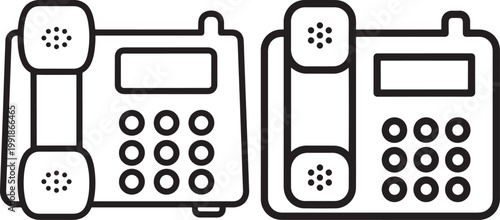 Two office telephones with black and white telephone communication business technology connection equipment landline conversation operator answering illustration corporate professional