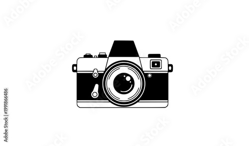 Minimal vintage camera logo silhouette photography icon vector illustration isolated on white background