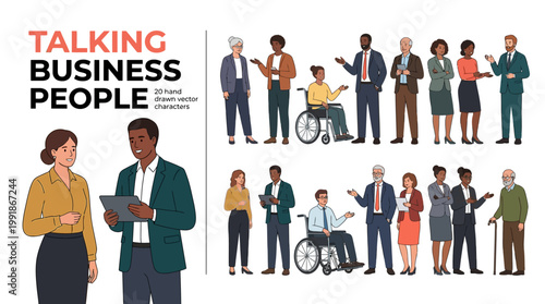 Diverse group of business professionals networking and collaborating in a modern office setting