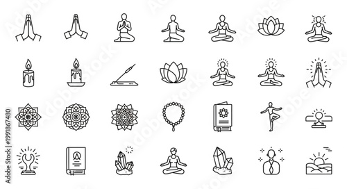 Collection of Yoga and Meditation Icons and Symbols.