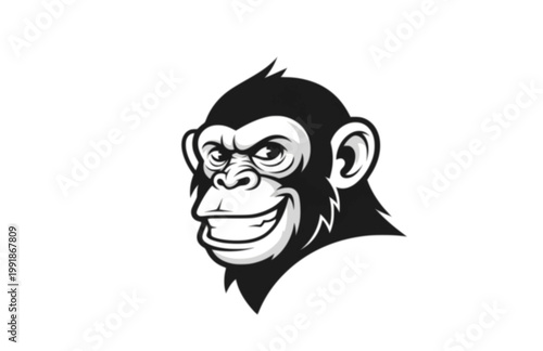 Monkey Logo Template. Flat Vector Graphic of Stylized Primate Silhouette with Confident and Smiling Expression.